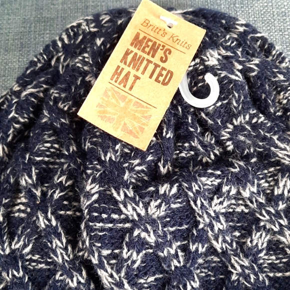 Mens Knit Hat Heathered Navy Blue Britt's Knits Unisex Beanie Headwear Outerwear - Picture 5 of 5